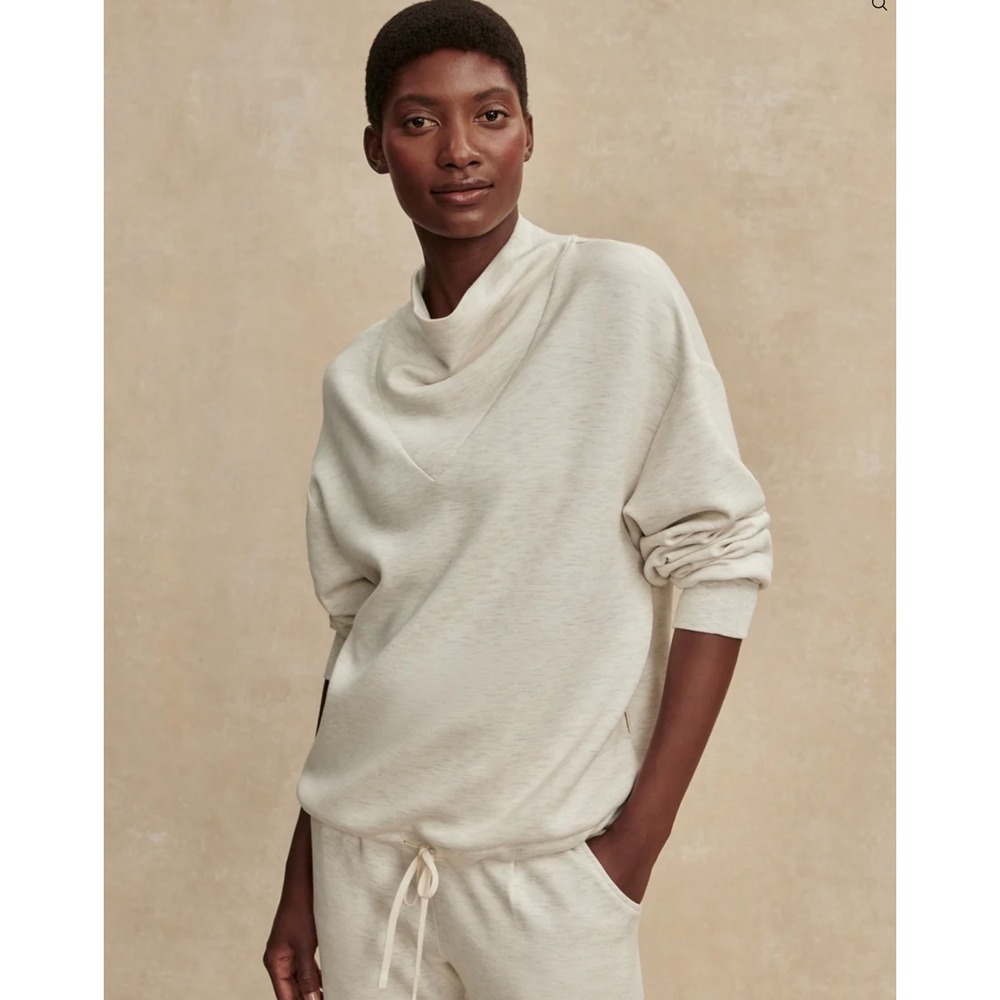 Varley Betsy Sweatshirt Ivory Marl Cowl Neck DoubleSoft Pullover XS 11200